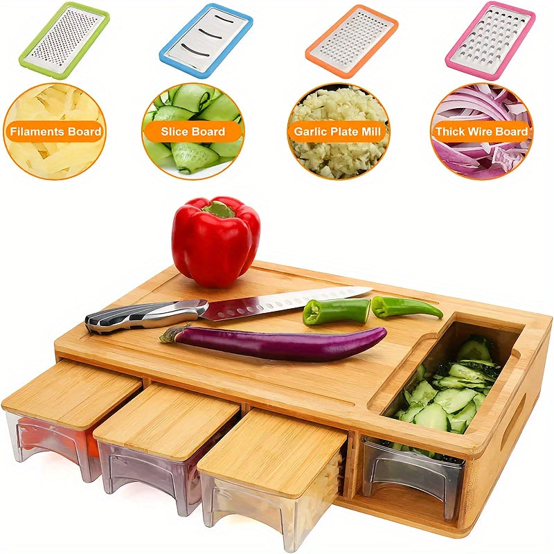Cutting Board With Storage | Four Trays, Grater Set