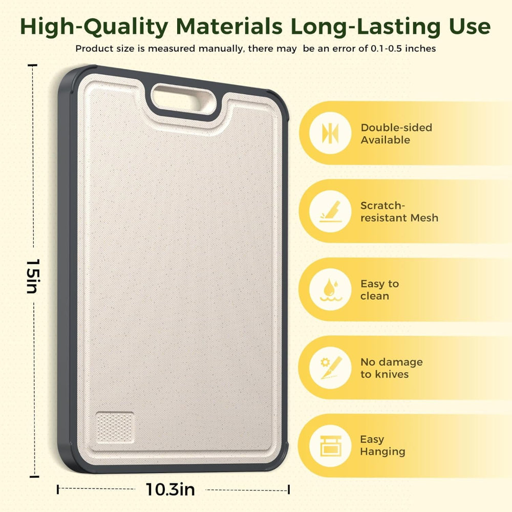 Double Sided Cutting Board Metal and Plastic Surface | Juice Groove Edge, Hanging Hole | Separates Meat and Produce Prep 9
