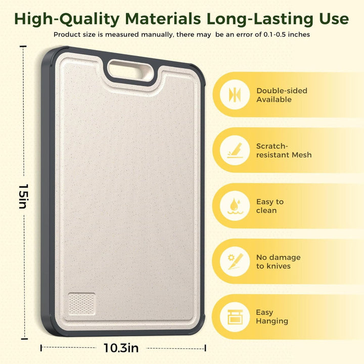 Double Sided Cutting Board Metal and Plastic Surface | Juice Groove Edge, Hanging Hole | Separates Meat and Produce Prep 9