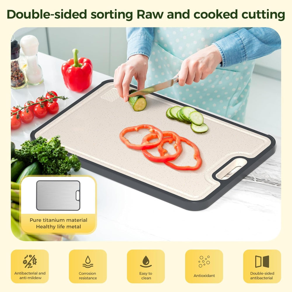 Double Sided Cutting Board Metal and Plastic Surface | Juice Groove Edge, Hanging Hole | Separates Meat and Produce Prep 7