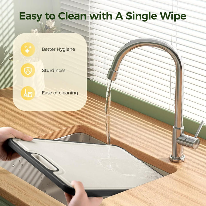 Double Sided Cutting Board Metal and Plastic Surface | Juice Groove Edge, Hanging Hole | Separates Meat and Produce Prep 6