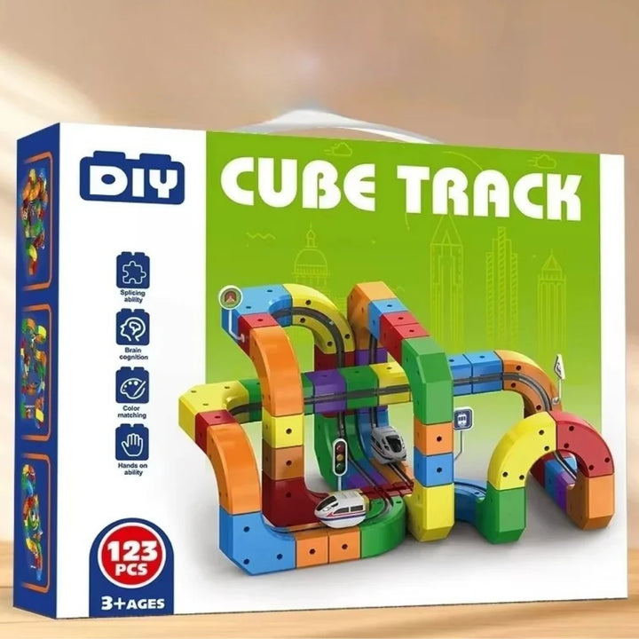DIY Cube Track Toy | 123 Pieces, Stacking Track Blocks