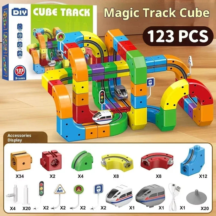 DIY Cube Track Toy | 123 Pieces, Stacking Track Blocks