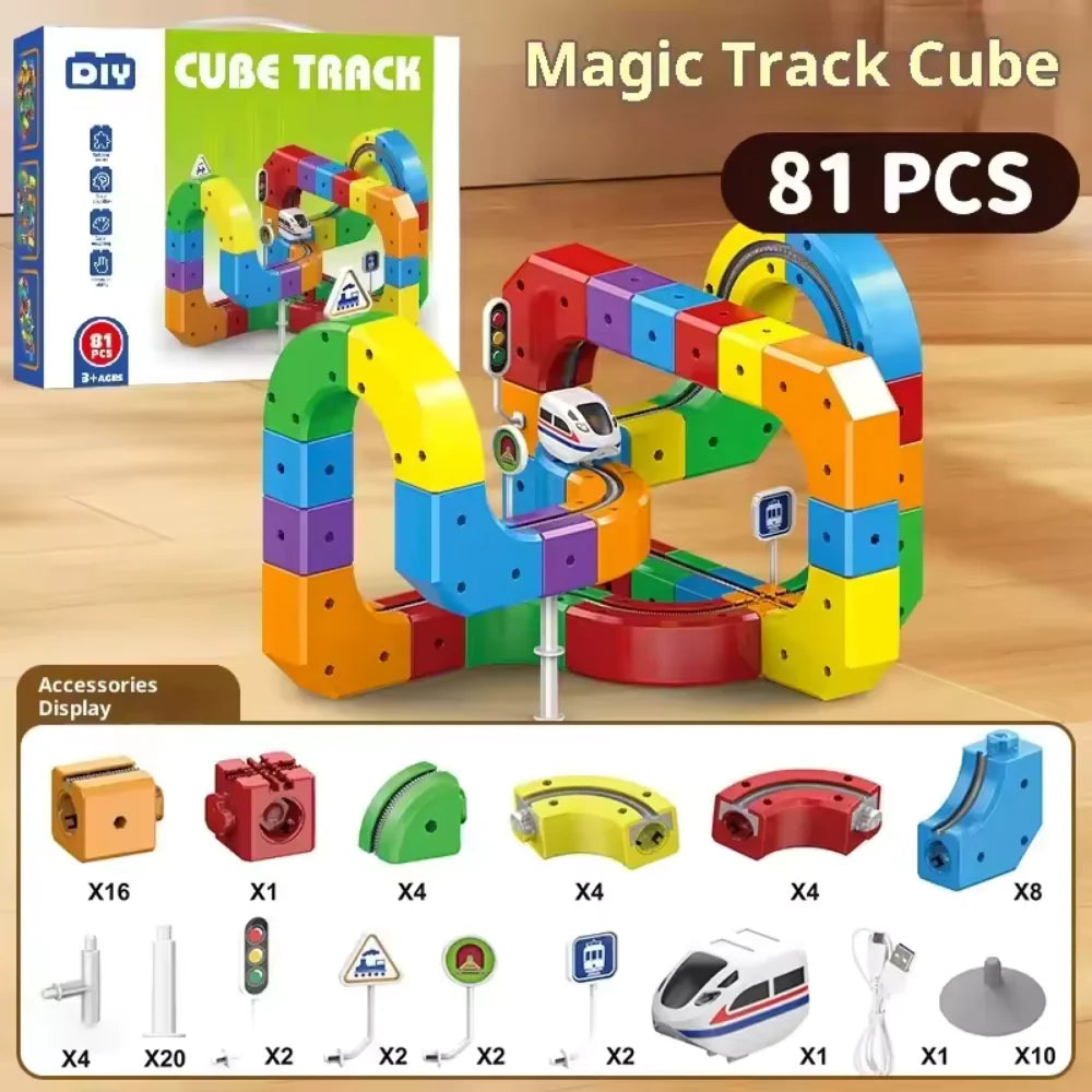 DIY Cube Track Toy | 123 Pieces, Stacking Track Blocks