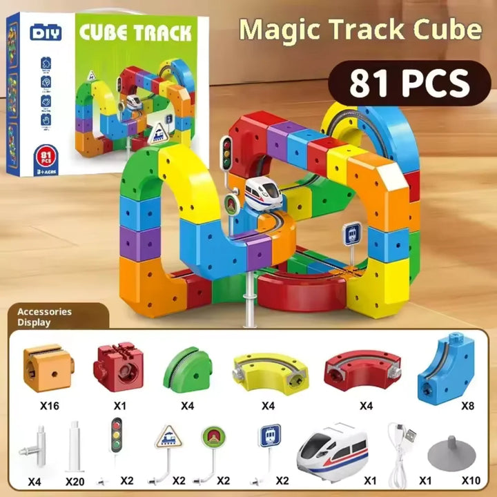 DIY Cube Track Toy | 123 Pieces, Stacking Track Blocks