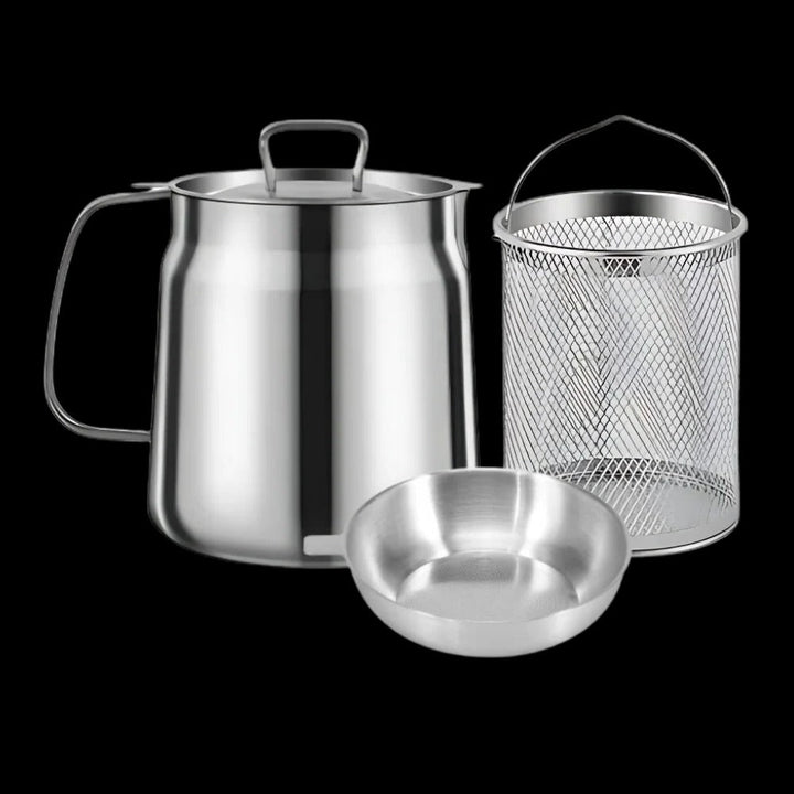 Deep Frying Pot Stainless Steel | Built-In Oil Strainer | Heat-Resistant Handle for Safe, Dishwasher-Safe Frying