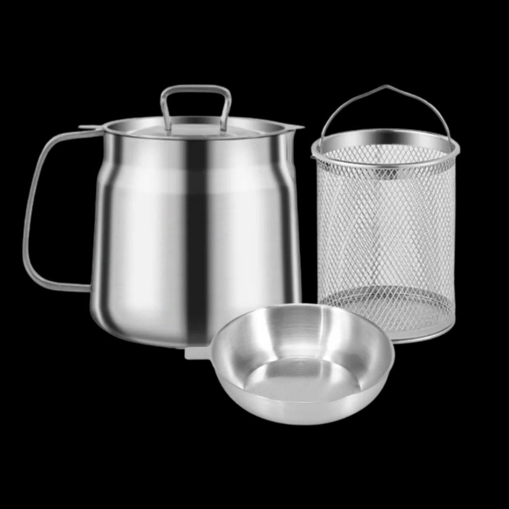 Deep Frying Pot Stainless Steel | Built-In Oil Strainer | Heat-Resistant Handle for Safe, Dishwasher-Safe Frying
