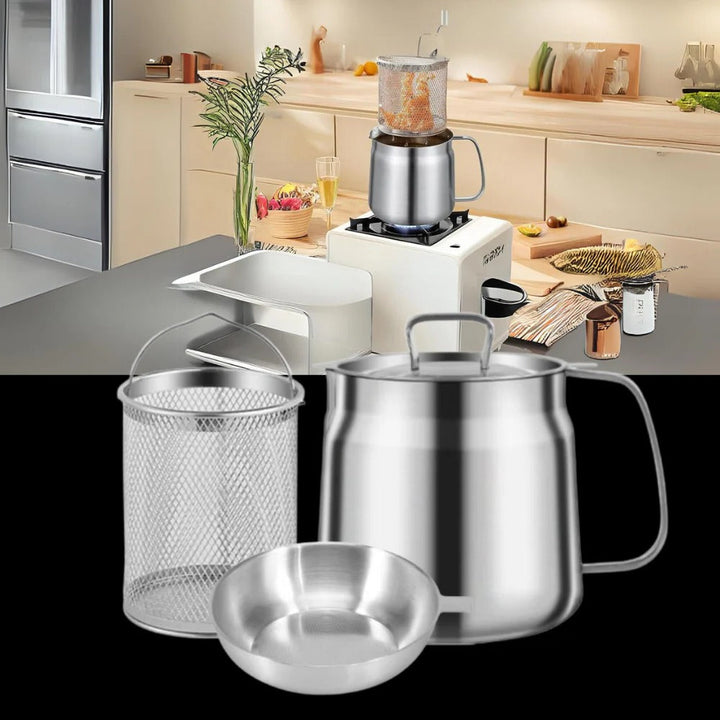 Deep Frying Pot Stainless Steel | Built-In Oil Strainer | Heat-Resistant Handle for Safe, Dishwasher-Safe Frying