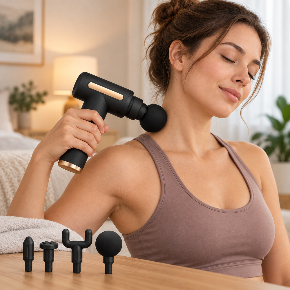 Deep Tissue Massage Gun | Adjustable Speed Percussion Massager | Interchangeable Heads for Portable Muscle Recovery