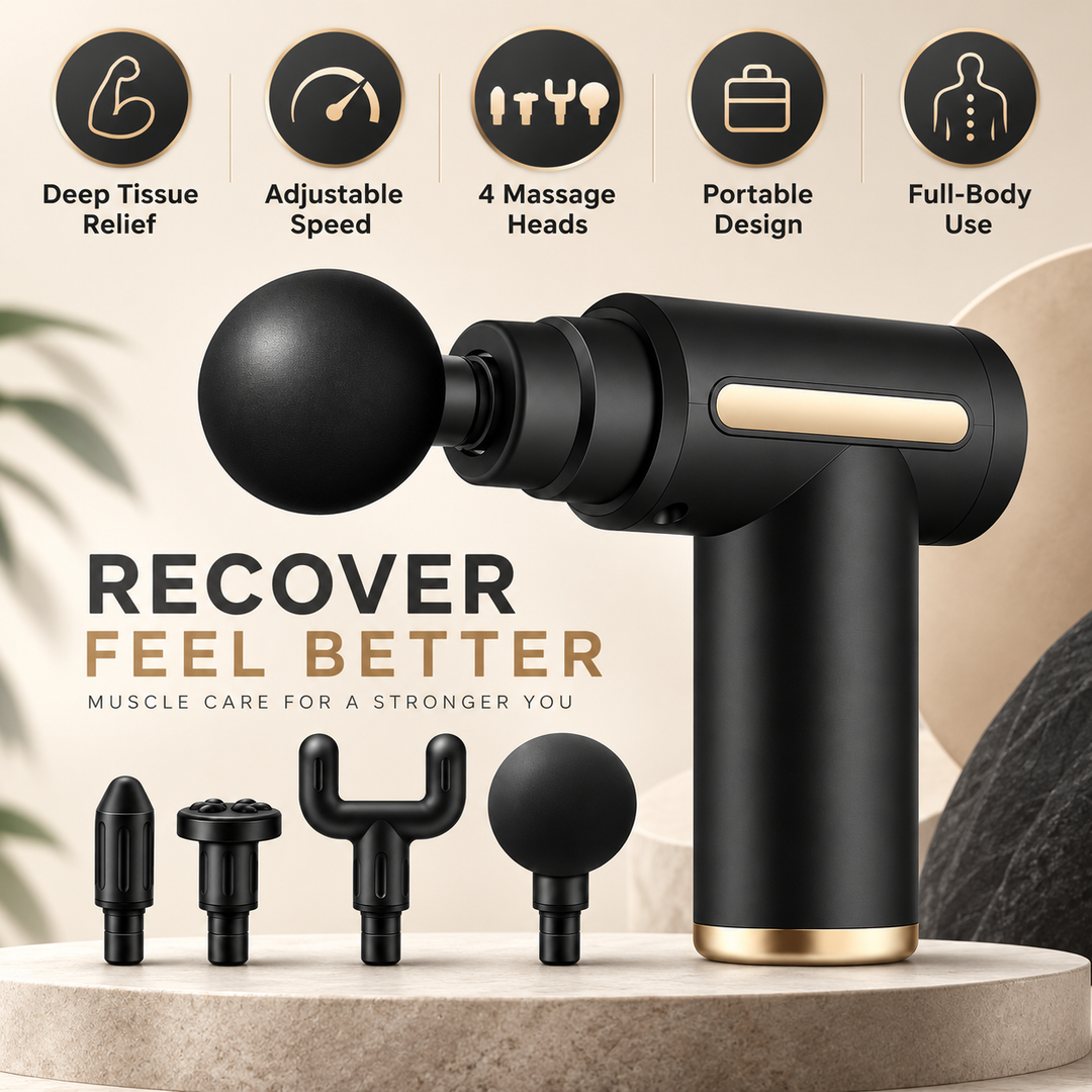 Deep Tissue Massage Gun | Adjustable Speed Percussion Massager | Interchangeable Heads for Portable Muscle Recovery
