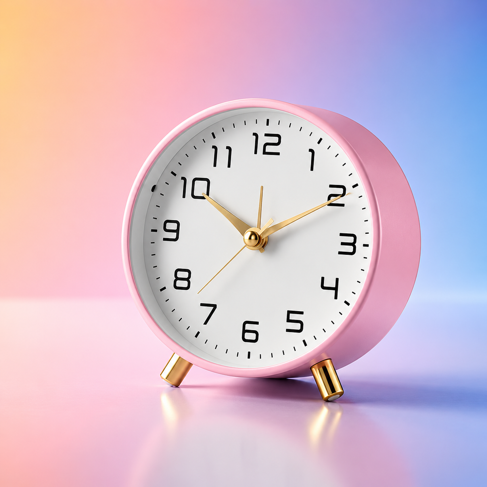 Desk Clock Round Metal Small | Peg Feet, White Face Black Numerals | Silent Sweep Movement, No Ticking for Home & Office