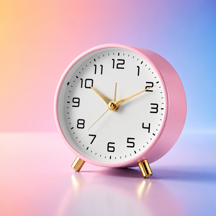Desk Clock Round Metal Small | Peg Feet, White Face Black Numerals | Silent Sweep Movement, No Ticking for Home &amp; Office