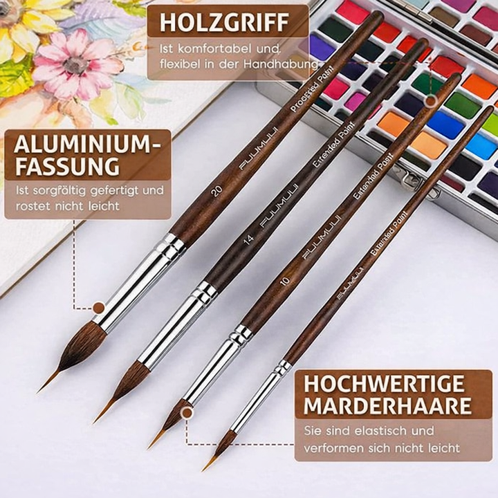 Detail Brush Set Wooden Handle Synthetic Bristles with Aluminium Ferrule