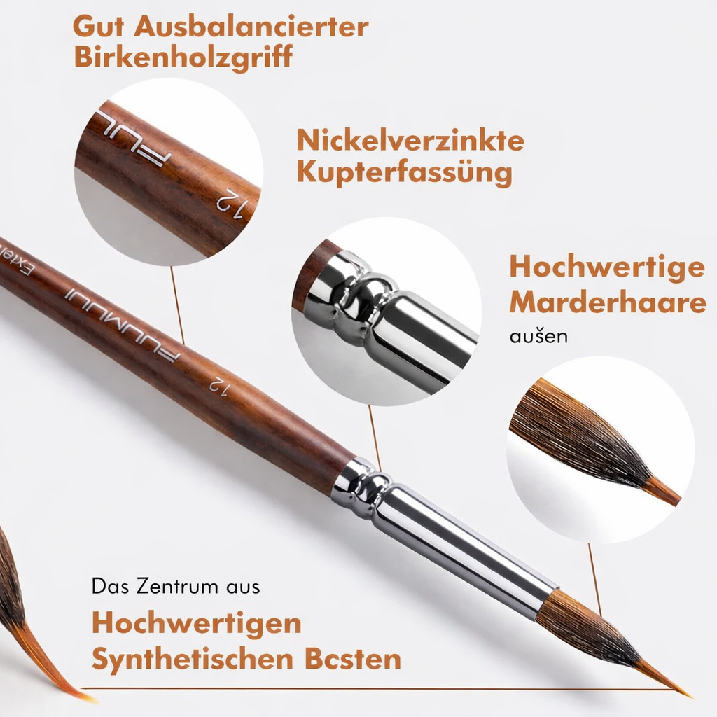Detail Brush Set Wooden Handle Synthetic Bristles with Aluminium Ferrule
