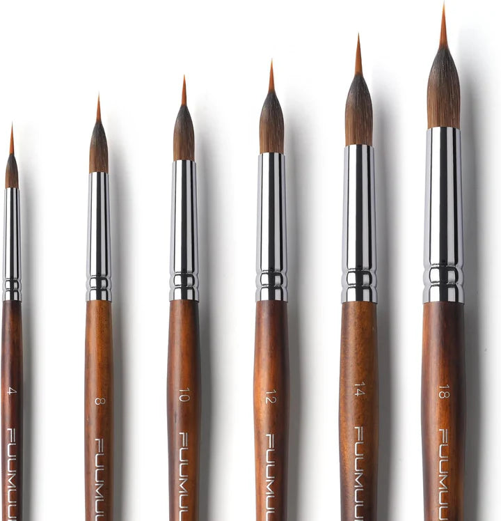 Detail Brush Set Wooden Handle Synthetic Bristles with Aluminium Ferrule