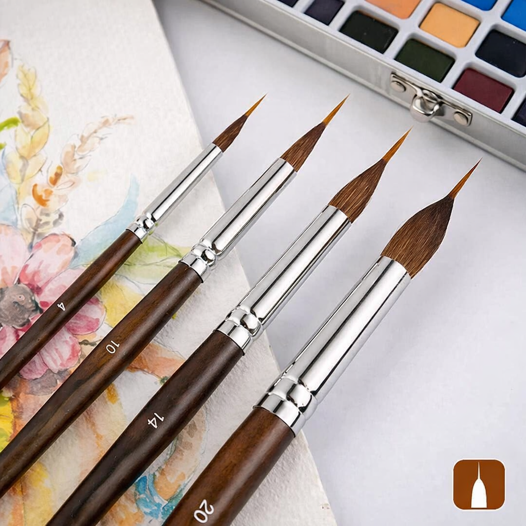 Detail Brush Set Wooden Handle Synthetic Bristles with Aluminium Ferrule