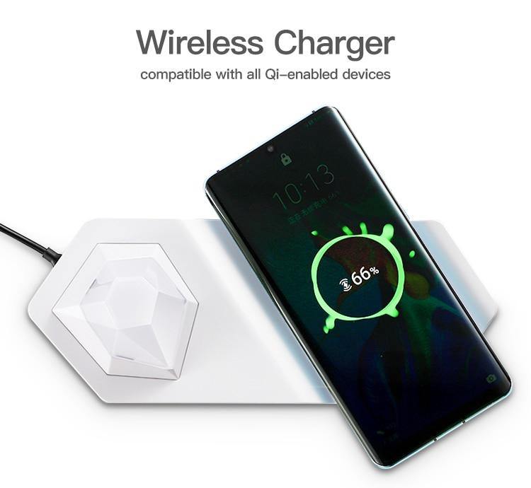 Diamond LED Night Light Wireless Charger | 10W Fast Charging | RGB Colour Changing, Magnetic, USB-C Rechargeable