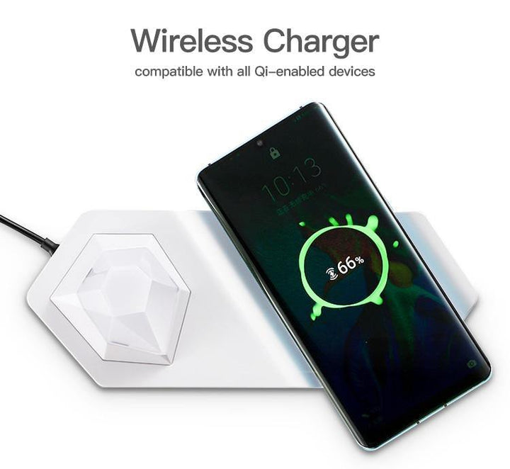 Diamond LED Night Light Wireless Charger | 10W Fast Charging | RGB Colour Changing, Magnetic, USB-C Rechargeable
