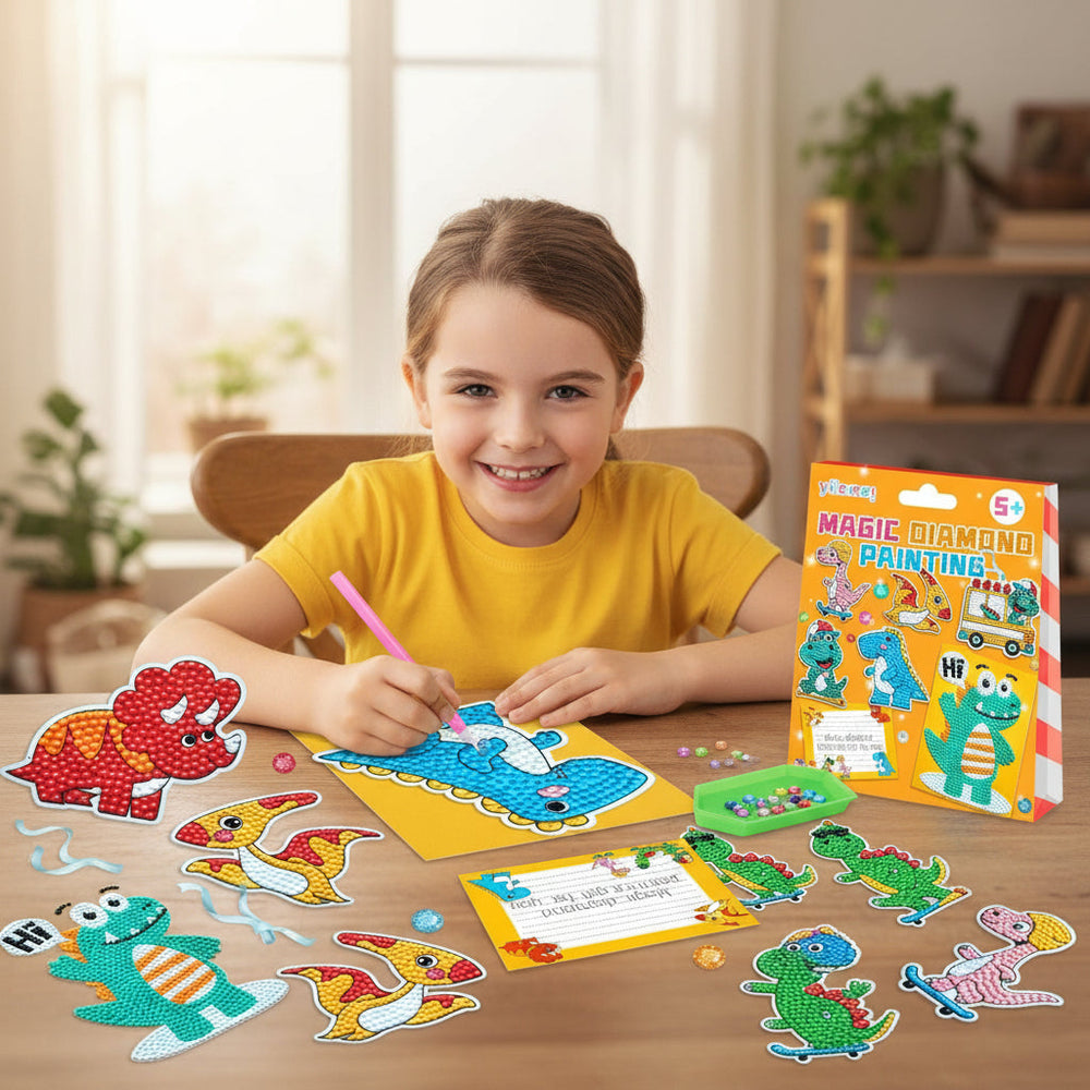 Diamond Painting Kit for Kids | Unicorn and Dino Designs | Complete Craft Set with Canvas, Applicator Tool and Tray