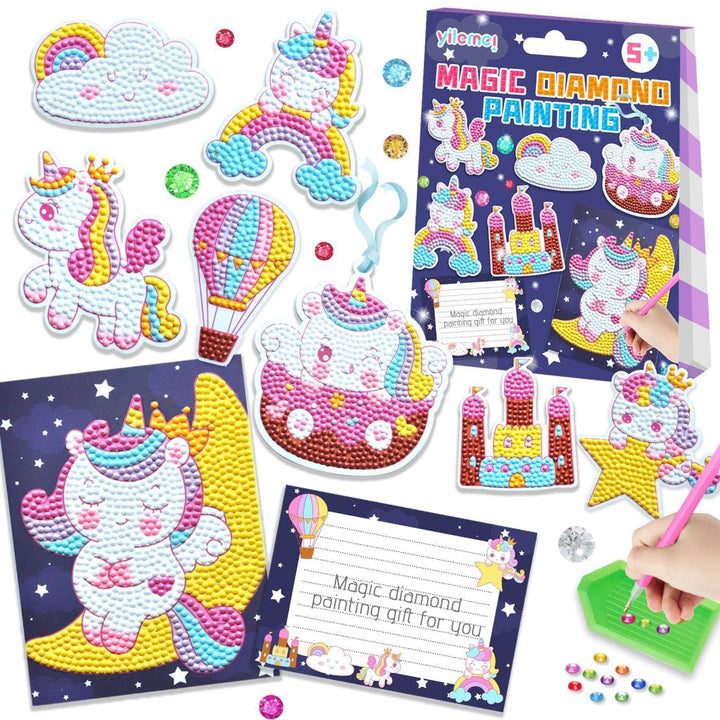 Diamond Painting Kit for Kids | Unicorn and Dino Designs | Complete Craft Set with Canvas, Applicator Tool and Tray
