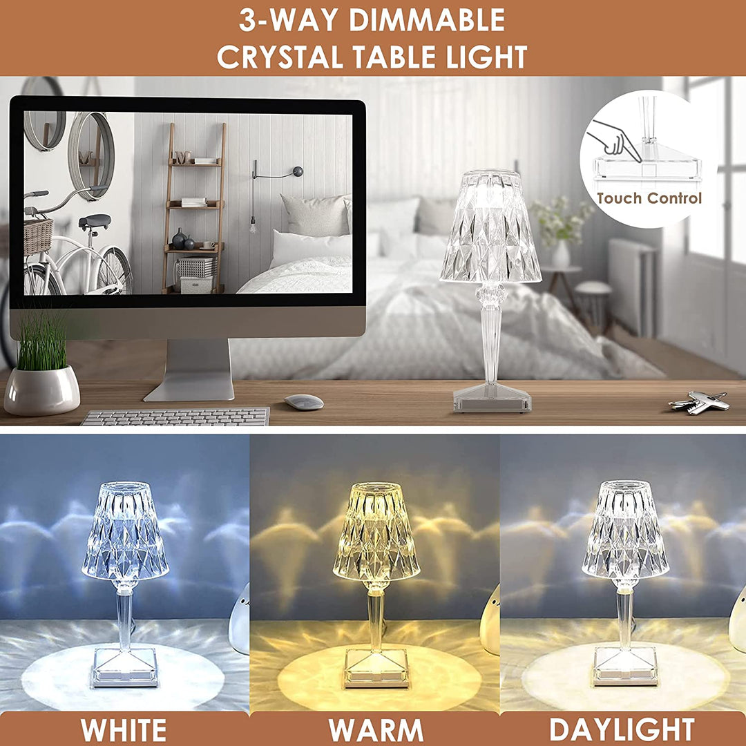 Diamond Pattern Table Lamp | Faceted Shade, Inline Switch