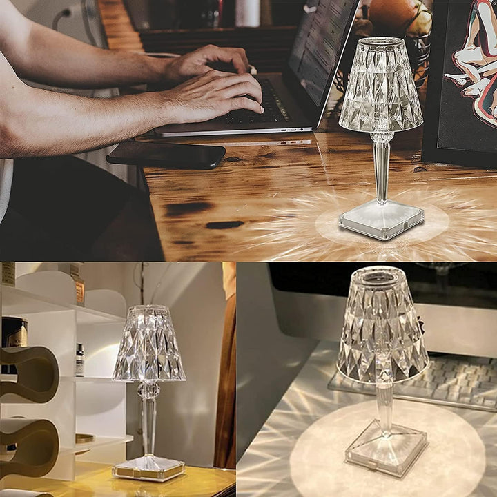 Diamond Pattern Table Lamp | Faceted Shade, Inline Switch