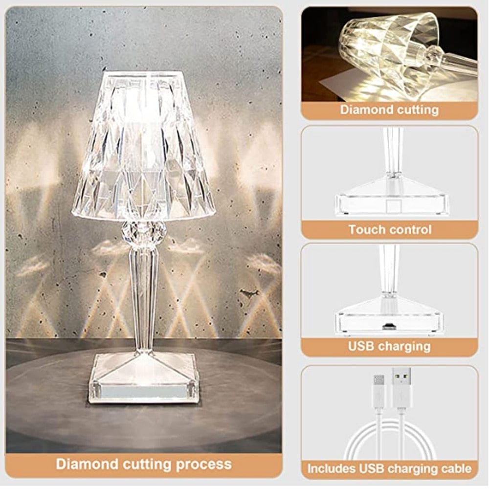 Diamond Pattern Table Lamp | Faceted Shade, Inline Switch