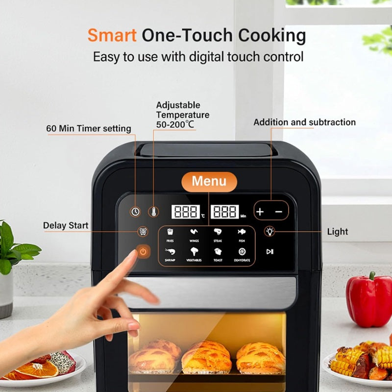 Digital Air Fryer Oven 6.5L | 8 Cooking Presets with Touch Screen | 360° Hot Air Circulation for Oil-Free Crispy Meals