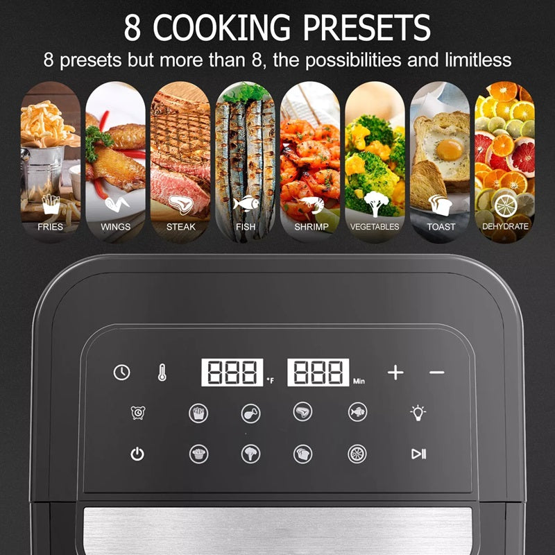 Digital Air Fryer Oven 6.5L | 8 Cooking Presets with Touch Screen | 360° Hot Air Circulation for Oil-Free Crispy Meals