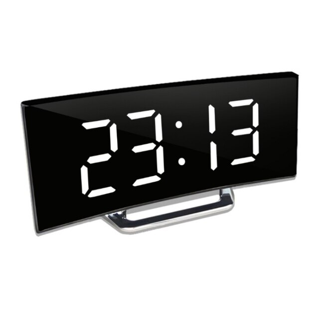 Digital Alarm Clock LED Curved Mirror Display with Gradual Volume Increase