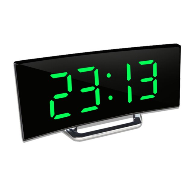Digital Alarm Clock LED Curved Mirror Display with Gradual Volume Increase