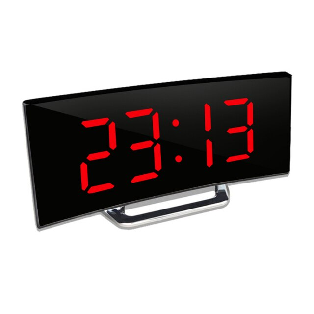 Digital Alarm Clock LED Curved Mirror Display with Gradual Volume Increase