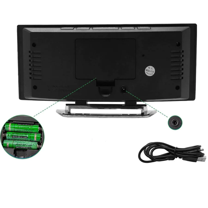 Digital Alarm Clock LED Curved Mirror Display with Gradual Volume Increase