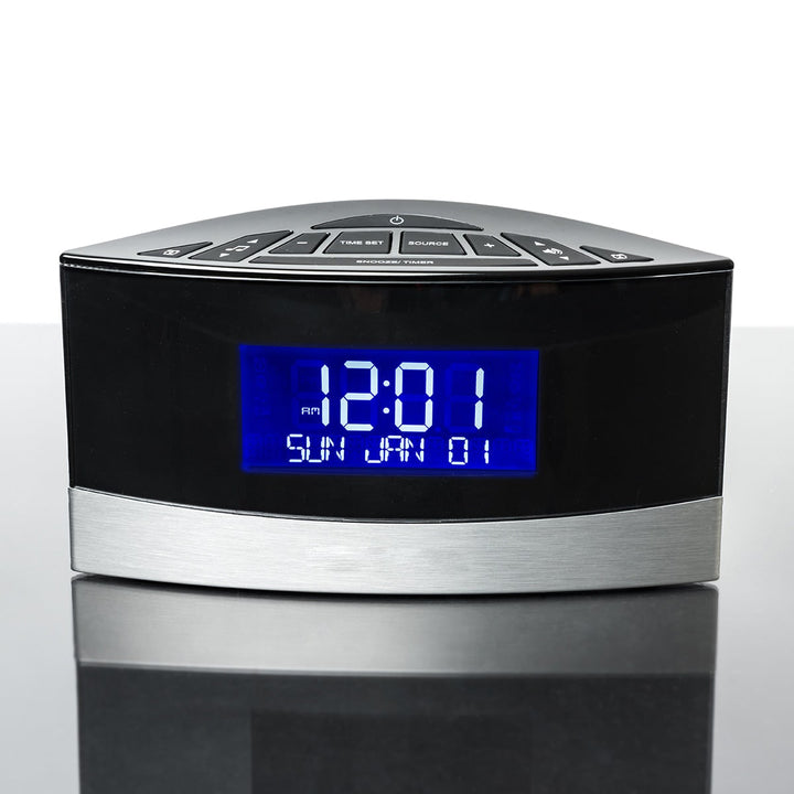 Digital Alarm Clock Radio with Sound Machine | FM Radio, Dual Alarms, 20 Sounds | Battery Backup, Blue Backlit Display