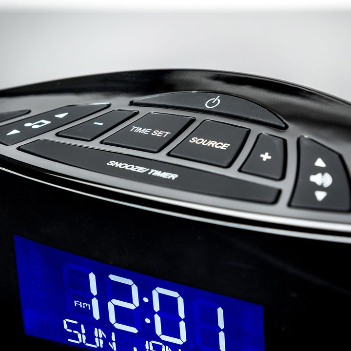Digital Alarm Clock Radio with Sound Machine | FM Radio, Dual Alarms, 20 Sounds | Battery Backup, Blue Backlit Display
