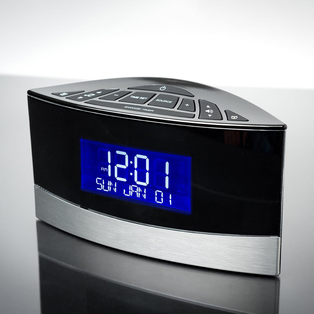 Digital Alarm Clock Radio with Sound Machine | FM Radio, Dual Alarms, 20 Sounds | Battery Backup, Blue Backlit Display