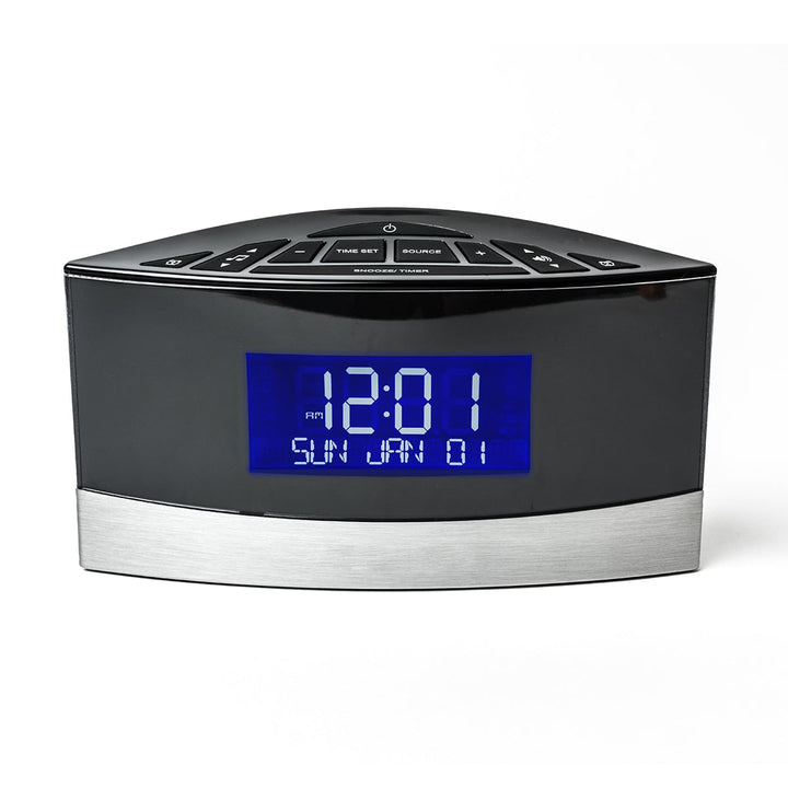 Digital Alarm Clock Radio with Sound Machine | FM Radio, Dual Alarms, 20 Sounds | Battery Backup, Blue Backlit Display