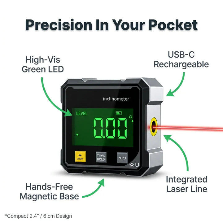 Digital Laser Level with Magnetic Base | 5.6 cm Compact Design | Hands-Free Laser Guided Precision for Cabinetry &amp; Tiling