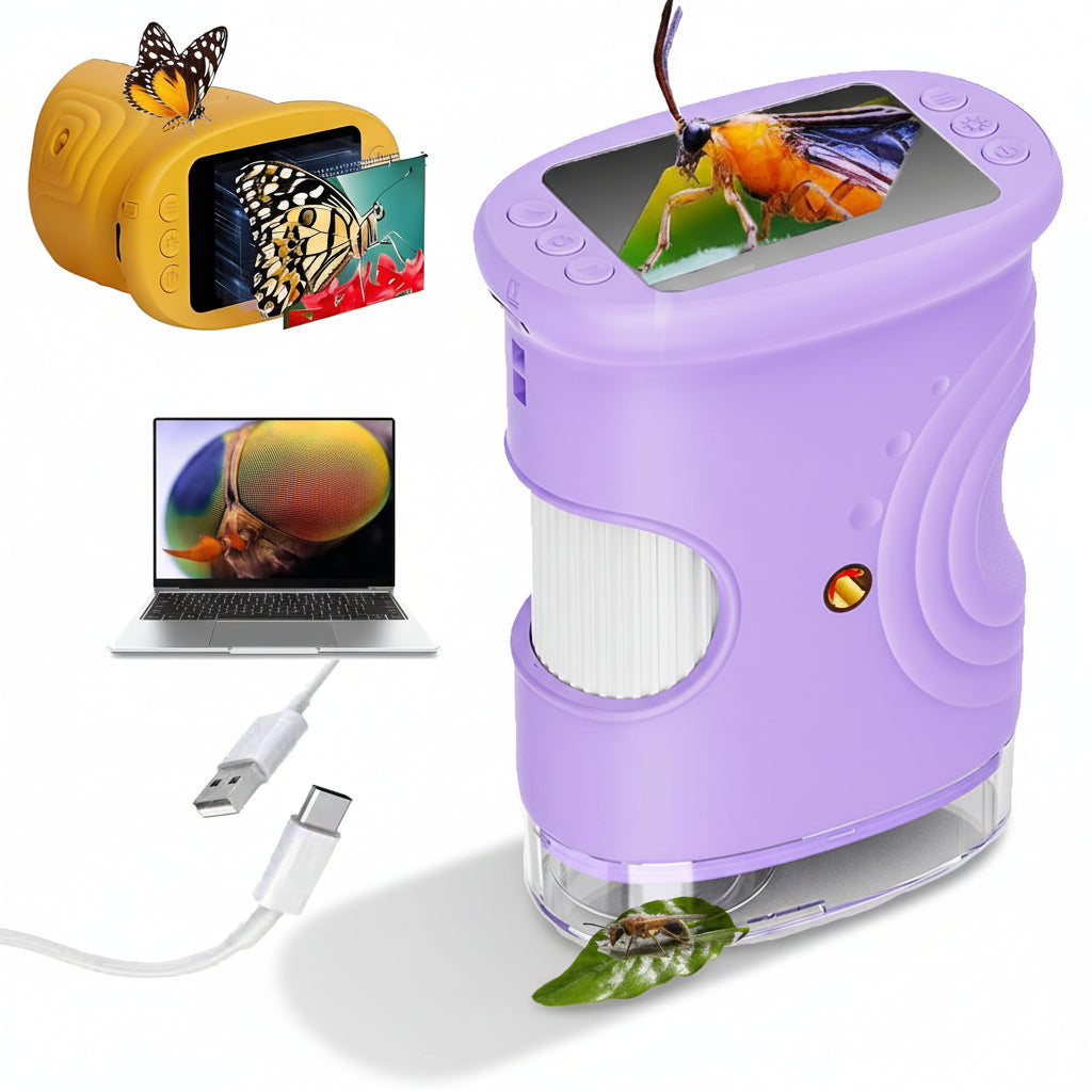 Digital Microscope Handheld | 1000x Magnification with Adjustable LED Light | Built-In Screen for Live Viewing