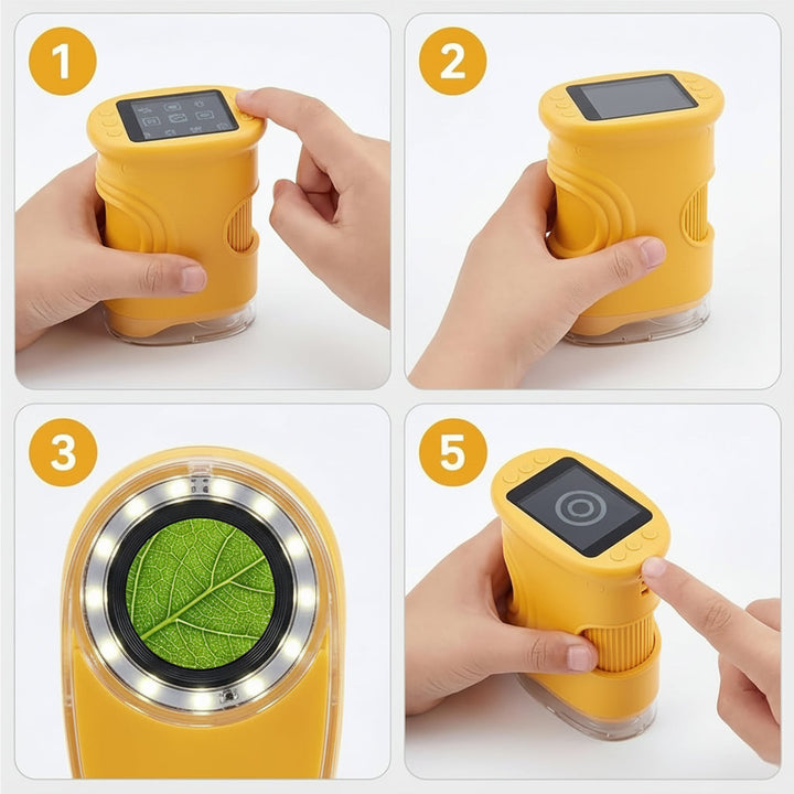 Digital Microscope Handheld | 1000x Magnification with Adjustable LED Light | Built-In Screen for Live Viewing