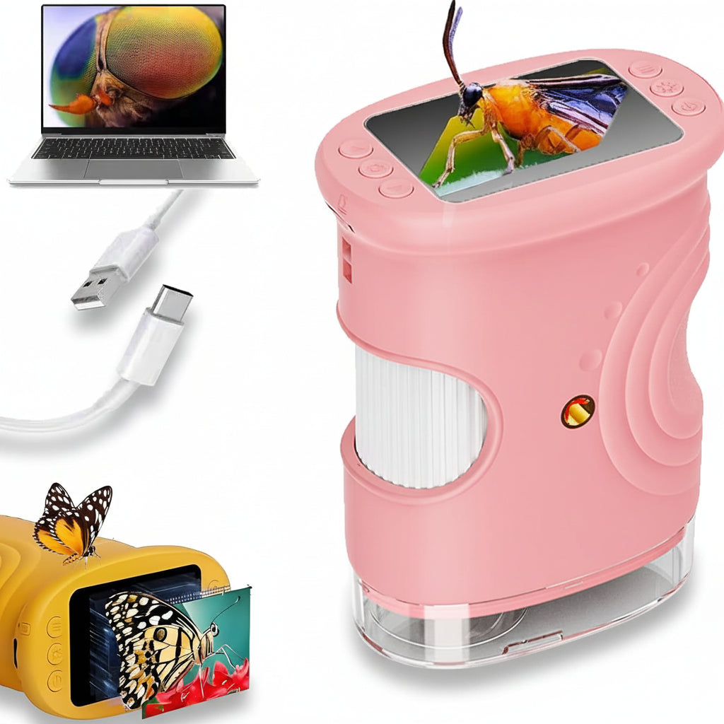 Digital Microscope Handheld | 1000x Magnification with Adjustable LED Light | Built-In Screen for Live Viewing
