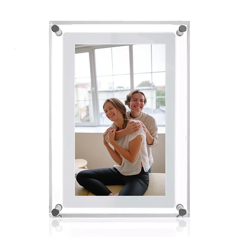 Digital Photo Frame Acrylic Block | IPS Screen, Portrait or Landscape, 5 or 7 Inch | Freestanding, Magnetic Corners