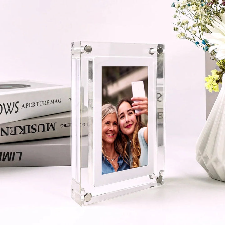 Digital Photo Frame Acrylic Block | IPS Screen, Portrait or Landscape, 5 or 7 Inch | Freestanding, Magnetic Corners