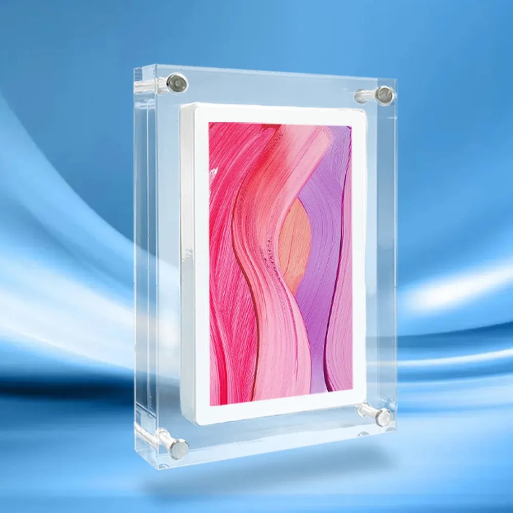 Digital Photo Frame Acrylic Block | IPS Screen, Portrait or Landscape, 5 or 7 Inch | Freestanding, Magnetic Corners