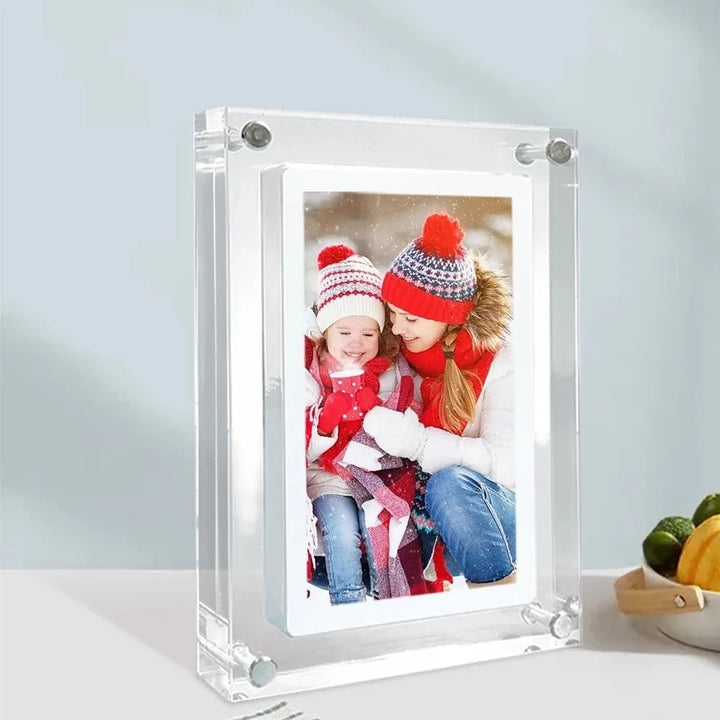 Digital Photo Frame Acrylic Block | IPS Screen, Portrait or Landscape, 5 or 7 Inch | Freestanding, Magnetic Corners