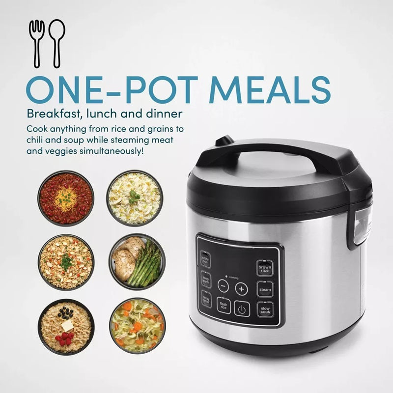 Digital Rice Cooker Stainless Steel | 20-Cup Capacity, Sensor Logic Technology, Steam Tray | Fluffy Rice, Easy Cleanup
