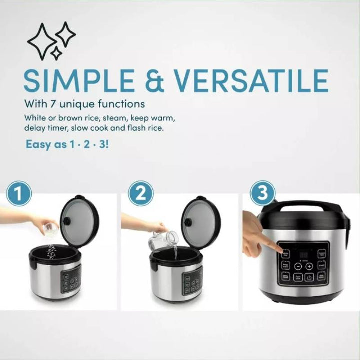 Digital Rice Cooker Stainless Steel | 20-Cup Capacity, Sensor Logic Technology, Steam Tray | Fluffy Rice, Easy Cleanup