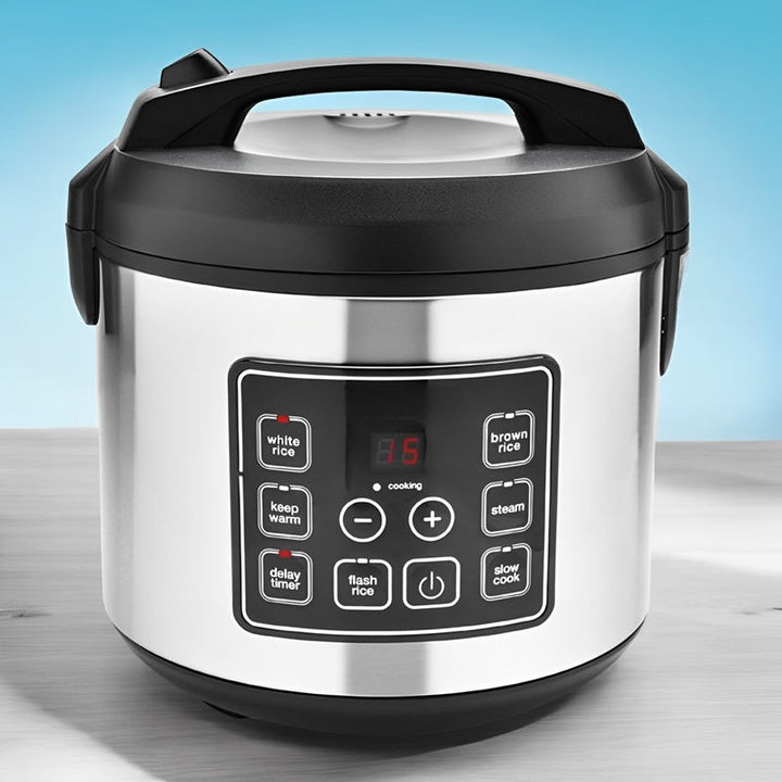Digital Rice Cooker Stainless Steel | 20-Cup Capacity, Sensor Logic Technology, Steam Tray | Fluffy Rice, Easy Cleanup
