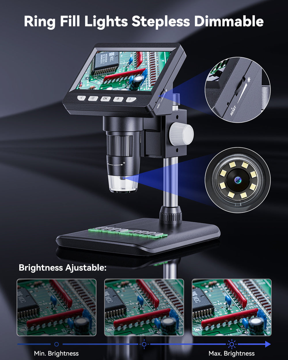 Digital Soldering Microscope 50X-1000X 1080P LED Zoom