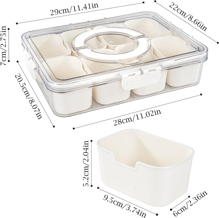 Divided Serving Tray with Handle, Food-Grade Plastic | 8 Compartments, Snap Buckle Seal | Fridge-Freezer Safe -20 to 60°C